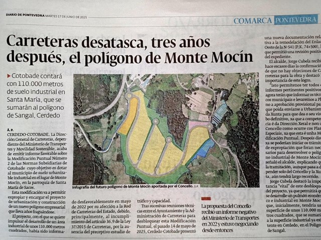 Carreteras desatasca, tres años después, el polígono de Monte Mocín